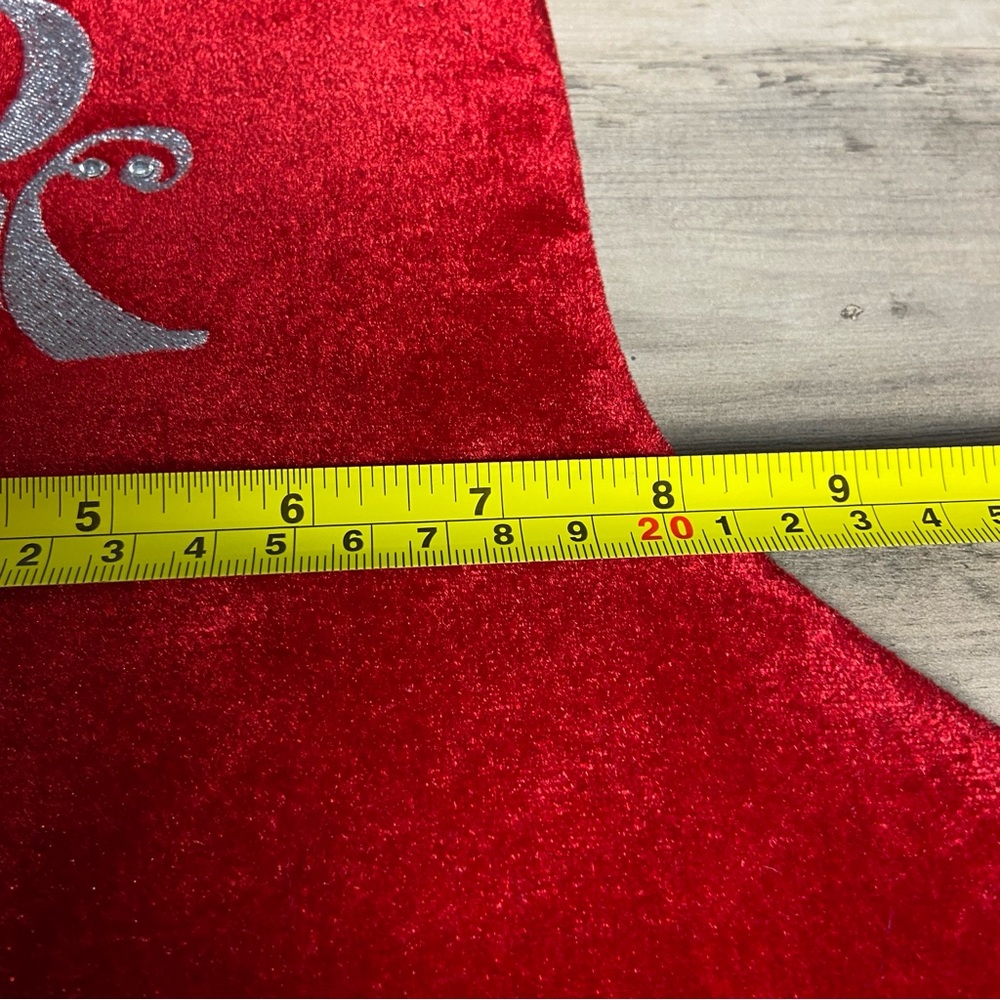 Christmas Stocking Red &‎ Green Velvet With Tassel, Rhinestone Monogram (R) - Picture 5 of 7